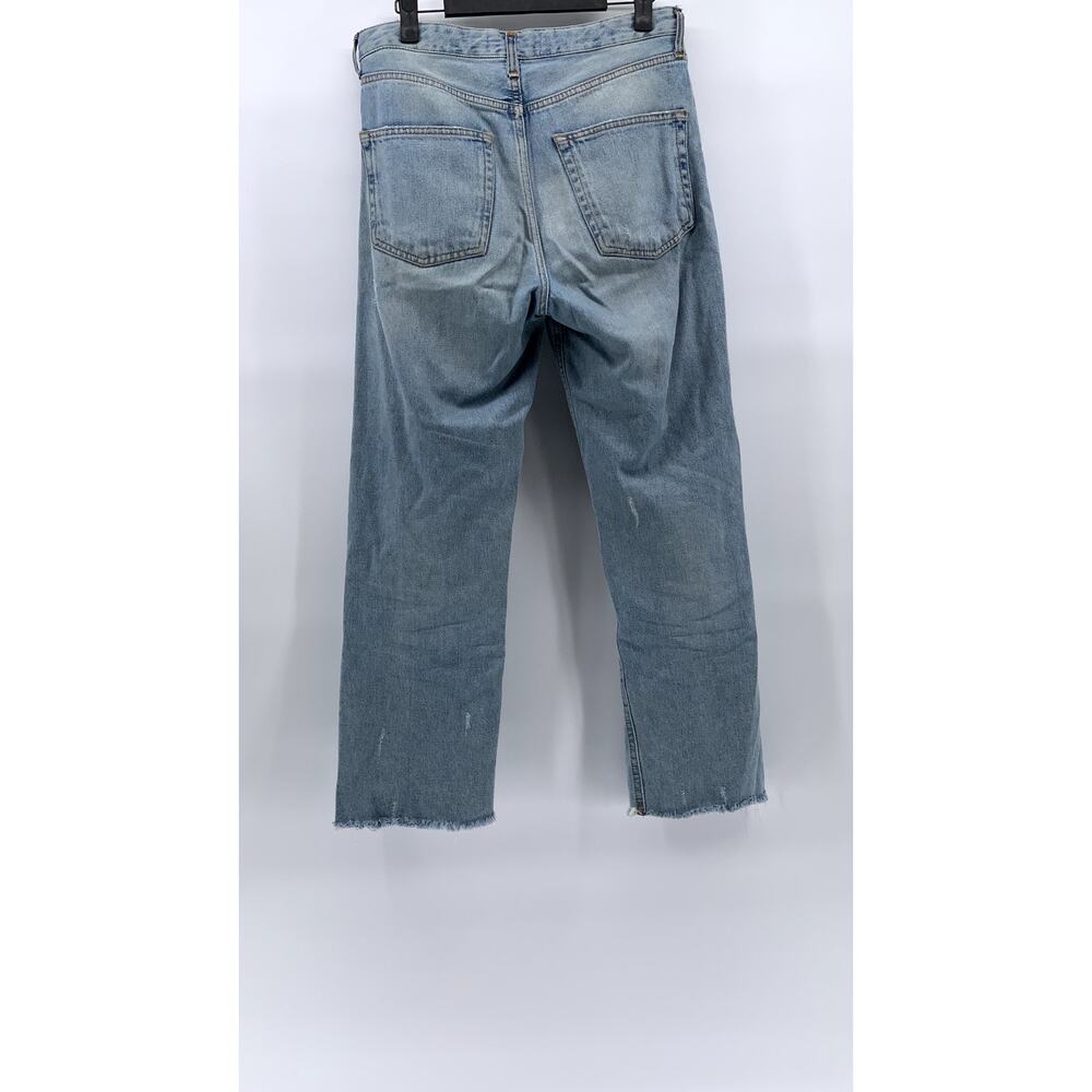 ZARA Women's Light Wash Blue Denim Straight-Leg Raw-Hem Five-Pocket Jeans SZ 4 - Picture 2 of 8